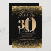 Moderne 30e verjaardagsfeest Black Gold Glitter Kaart (Voorkant / Achterkant)