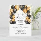 Moderne 30e verjaardagsfeest zwart goud kaart (Staand voorkant)