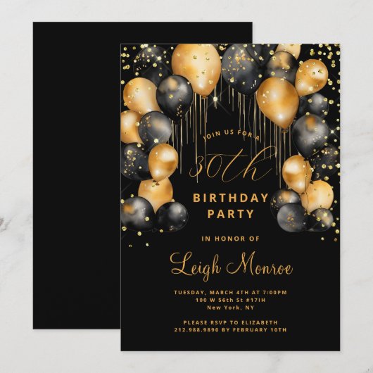 Moderne 30e verjaardagsfeest zwart goud kaart (Voorkant / Achterkant)