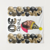 Moderne 30e Verjaardagsfoto Zwart Goud Wandkleed (Voorkant (horizontaal))