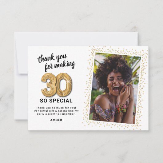 Moderne 30e volwassen verjaardag foto bedankkaart (Voorkant)