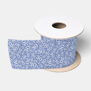 Moderne 30ste verjaardag nummer patroon blauw/wit satijnen lint