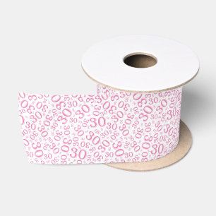 Moderne 30ste verjaardag nummer patroon roze/wit satijnen lint