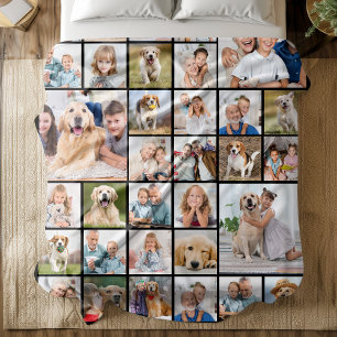 Moderne 33 fotocollage gepersonaliseerde familie fleece deken