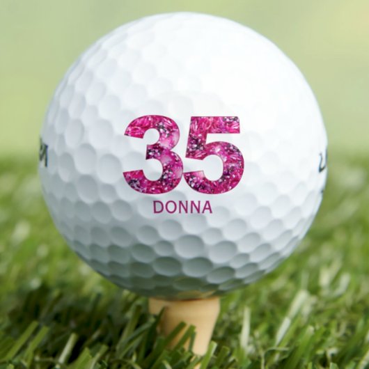 Moderne 35e verjaardag golfballen 35 roze initiale
