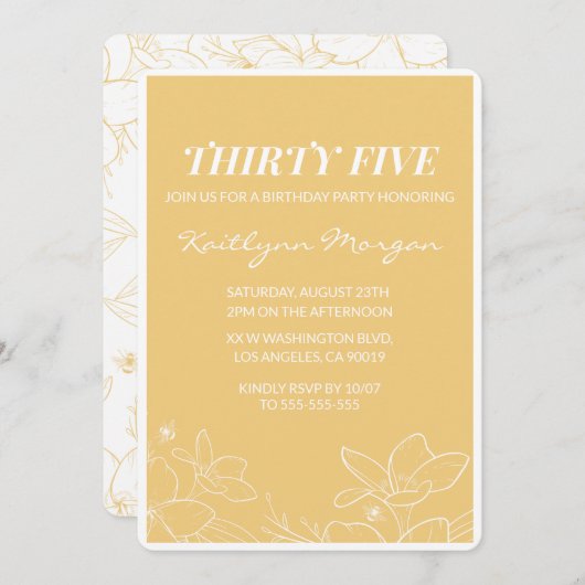 Moderne 35e verjaardag uitnodigingen Brunch Geel (Voorkant / Achterkant)