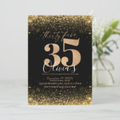 Moderne 35e verjaardagsfeest Black Gold Glitter Kaart (Staand voorkant)