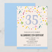 Moderne 35ste verjaardagsuitnodiging Confetti Kaart (Voorkant / Achterkant)