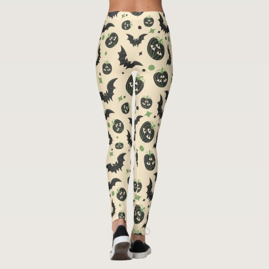 Moderne 3-Eyed Pompoen en Vleermuizen Halloween Leggings (Achterkant)