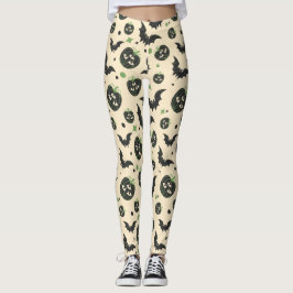 Moderne 3-Eyed Pompoen en Vleermuizen Halloween Leggings