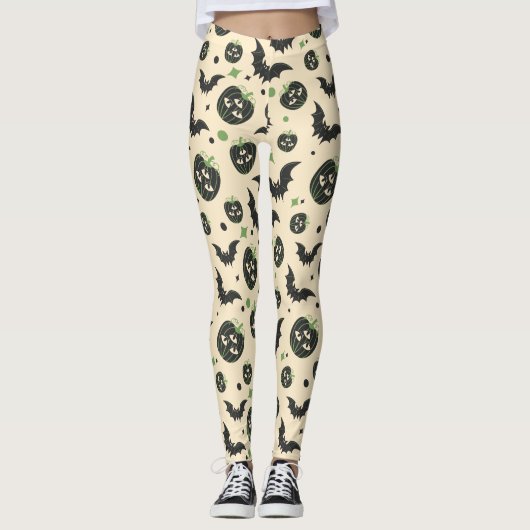 Moderne 3-Eyed Pompoen en Vleermuizen Halloween Leggings (Voorkant)
