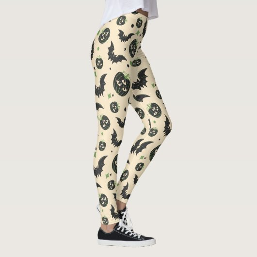 Moderne 3-Eyed Pompoen en Vleermuizen Halloween Leggings (Rechts)