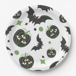 Moderne 3-Eyed Pompoen en Vleermuizen Halloween Papieren Bordje