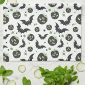 Moderne 3-Eyed Pompoen en Vleermuizen Halloween Theedoek (Gevouwen)