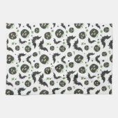 Moderne 3-Eyed Pompoen en Vleermuizen Halloween Theedoek (Horizontaal)