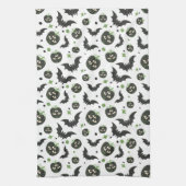 Moderne 3-Eyed Pompoen en Vleermuizen Halloween Theedoek (Verticaal)