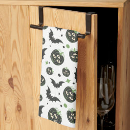 Moderne 3-Eyed Pompoen en Vleermuizen Halloween Theedoek