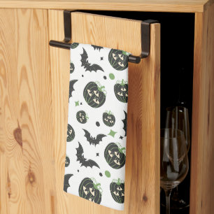 Moderne 3-Eyed Pompoen en Vleermuizen Halloween Theedoek