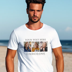 Moderne 3-foto aangepaste tekst begrafenis/gedenkt t-shirt