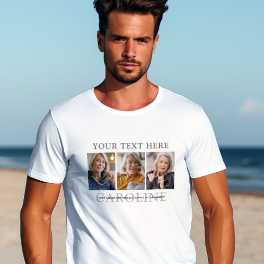 Moderne 3-foto aangepaste tekst begrafenis/gedenkt t-shirt