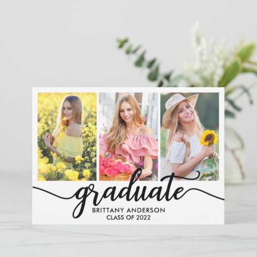 Moderne 3 Foto Afstuderen koninklijke kaart (Staand voorkant)