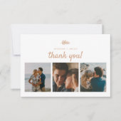 Moderne 3-foto Beige Bloemblad bruiloft Bedankkaart (Voorkant)