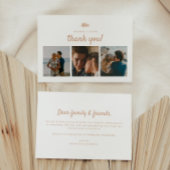 Moderne 3-foto Beige Bloemblad bruiloft Bedankkaart