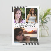 Moderne 3 foto Black Stripes Afstudeerfeest Kaart (Staand voorkant)