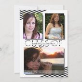 Moderne 3 foto Black Stripes Afstudeerfeest Kaart (Voorkant)