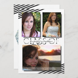Moderne 3 foto Black Stripes Afstudeerfeest Kaart