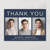 Moderne 3 Foto Blauwe Afstudeer Dankjewel Briefkaart (Voorkant)