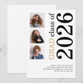 Moderne 3 foto Bold 2026 Afstudeerfeest Save The Date (Voorkant / Achterkant)