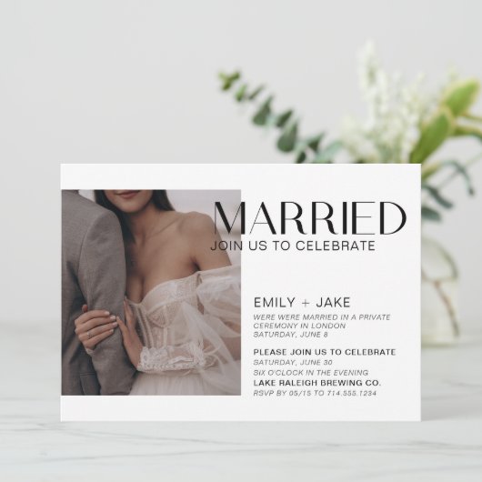 Moderne 3 foto bruiloft aankondiging feest (Staand voorkant)