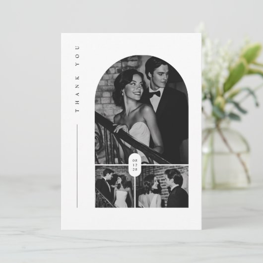 Moderne 3 foto bruiloft bedankkaart (Staand voorkant)
