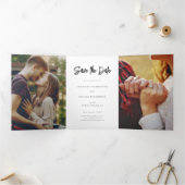 Moderne 3 foto bruiloft Save the Date Drieluik Aankondiging (Binnen)