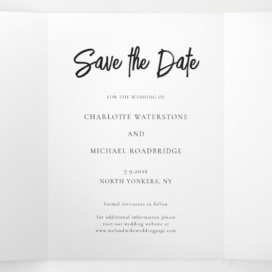 Moderne 3 foto bruiloft Save the Date Drieluik Aankondiging (Binnenkant midden)