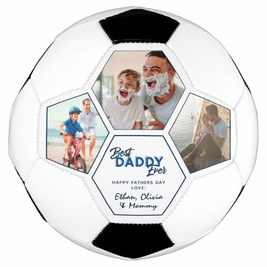 Moderne 3 foto Collage Beste papa ooit Voetbal (Voorkant)