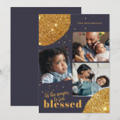 Moderne 3 foto collage familie gouden Kerstmis Feestdagenkaart (Voorkant / Achterkant)