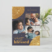 Moderne 3 foto collage familie gouden Kerstmis Feestdagenkaart (Staand voorkant)