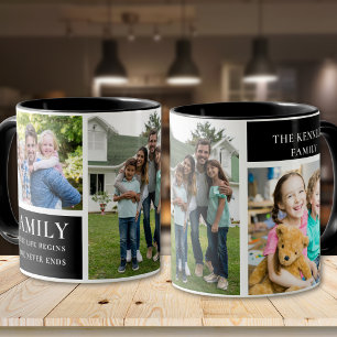 Moderne 3 Foto Collage Familie Liefde Citaat Zwart Mok