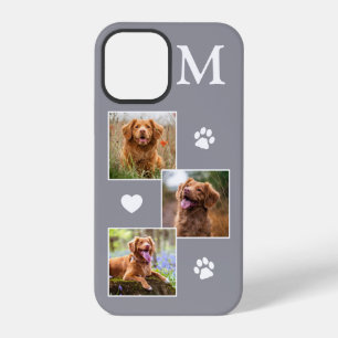 Moderne 3 foto collage grijze huisdier hond iPhone 12 pro hoesje