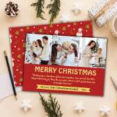 Moderne 3-foto collage schattige rode kerst feestdagenkaart