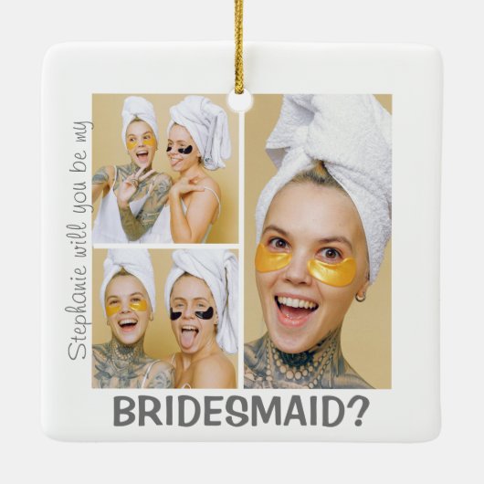 Moderne 3 Foto Collage | Wil je mijn bruidsmeisje  Keramisch Ornament (Achterkant)