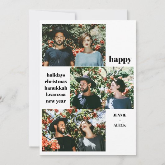 Moderne 3 Foto Collage Zwart en Wit Kerstmis Feestdagenkaart (Voorkant)