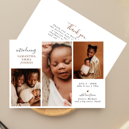 Moderne 3 foto Dank u Nieuwe Baby Geboorte Aankondiging