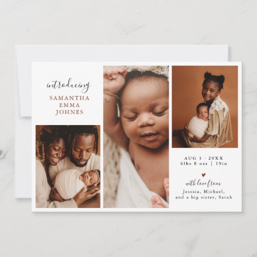 Moderne 3 foto Dank u Nieuwe Baby Geboorte Aankondiging (Voorkant)