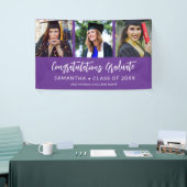 Moderne 3 Foto Felicitaties Paarse Afstuderen Spandoek (Beurs)