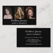 Moderne 3 foto Haar & make-up Zwart-wit Visitekaartje (Voorkant / Achterkant)