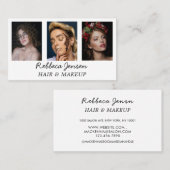 Moderne 3 foto Haar & make-up Zwart-wit Visitekaartje (Voorkant / Achterkant)