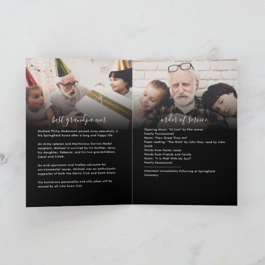 Moderne 3-foto handgeschreven script begrafenis/ge programma (Binnen)